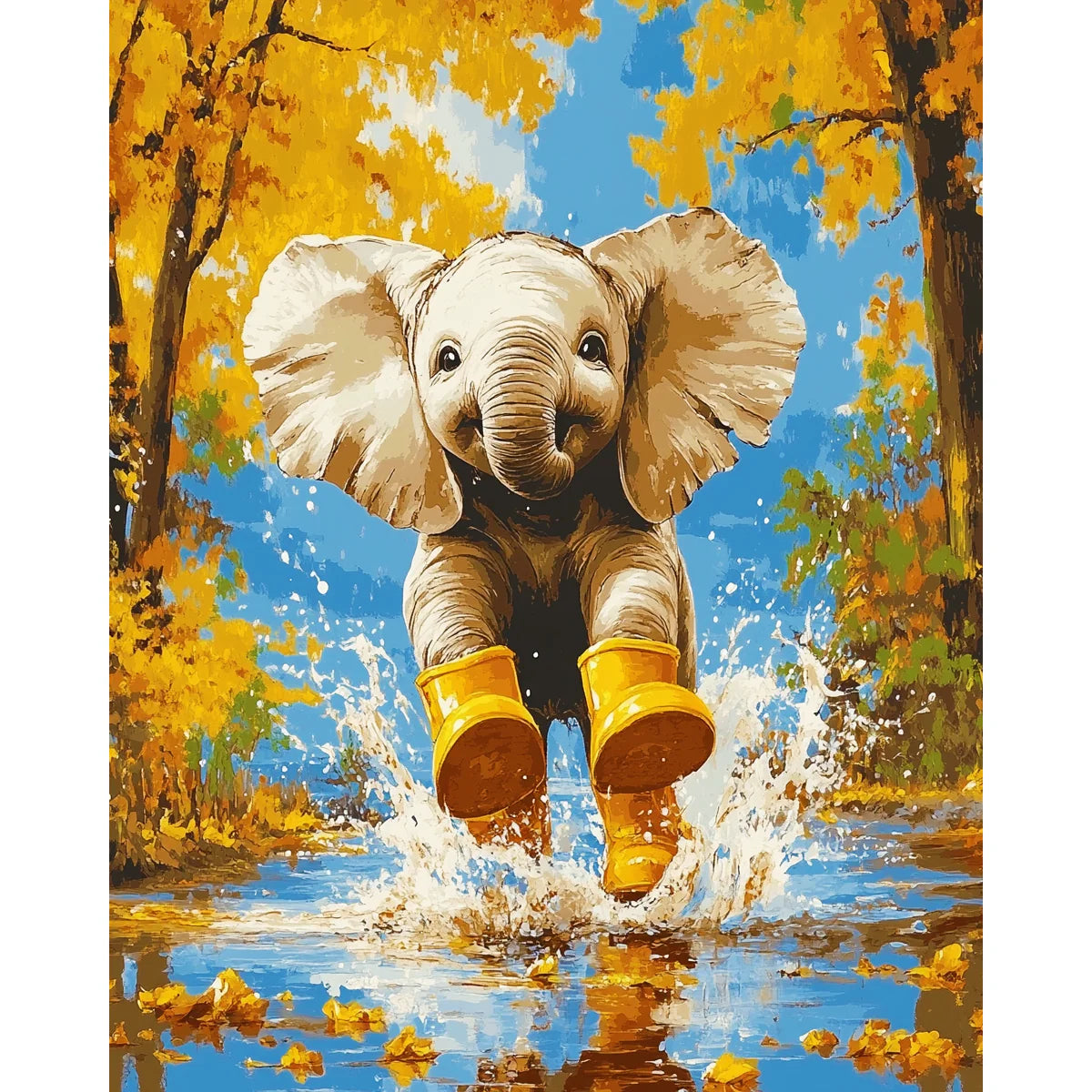 Playful Elephant in Boots Paint by Numbers Kit-2