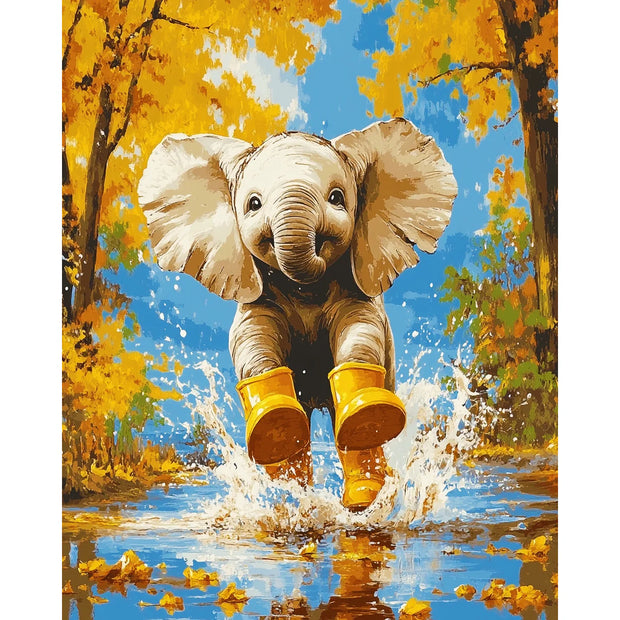 Playful Elephant in Boots Paint by Numbers Kit