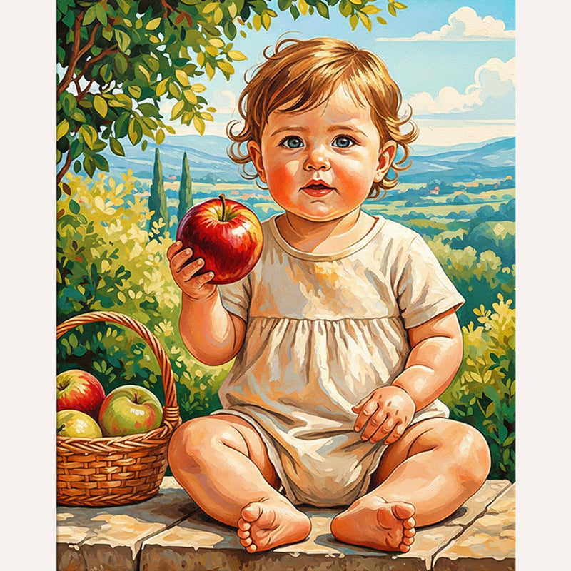 Little Girl with Apple Paint by Numbers Kit-zoom-