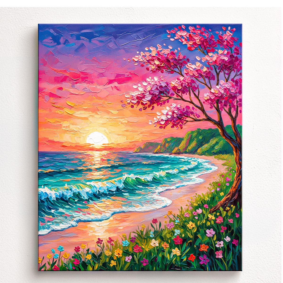 Sunset Beach with Blossoms Paint by Numbers Kit