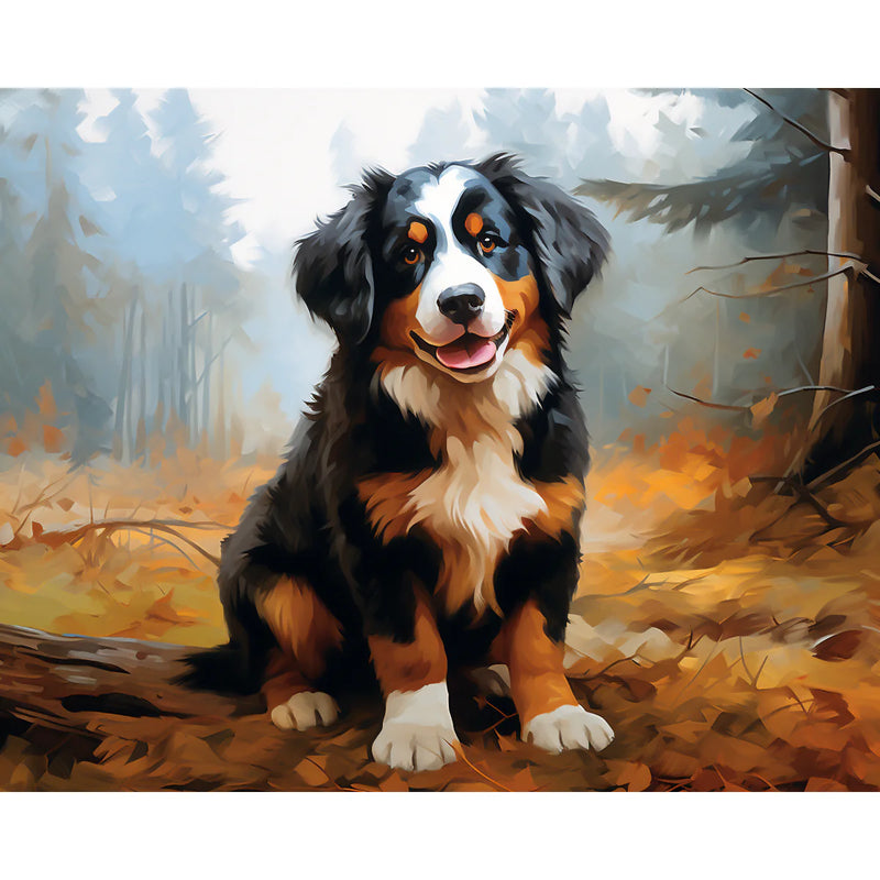 Bernese Mountain Dog in Autumn Forest Paint by Numbers Kit-zoom-