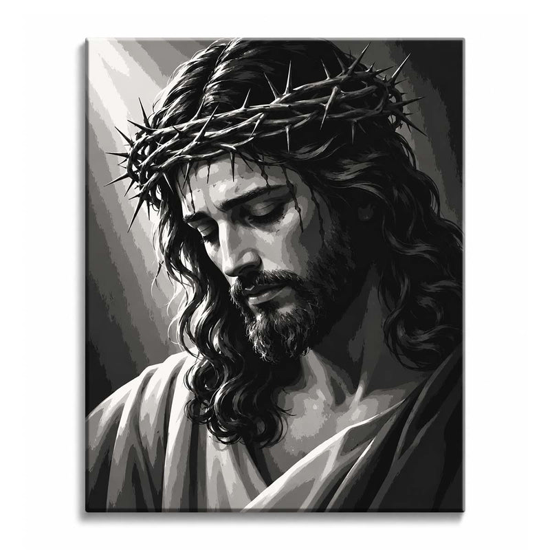 Black and White Jesus Paint by Numbers Kit-zoom-
