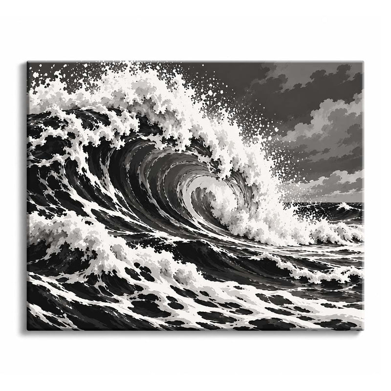 Black and White Ocean Wave Paint by Numbers Kit-zoom-