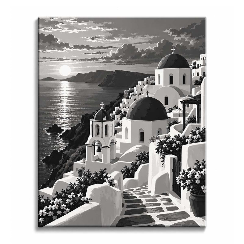 Black and White Santorini Paint by Numbers Kit-zoom-