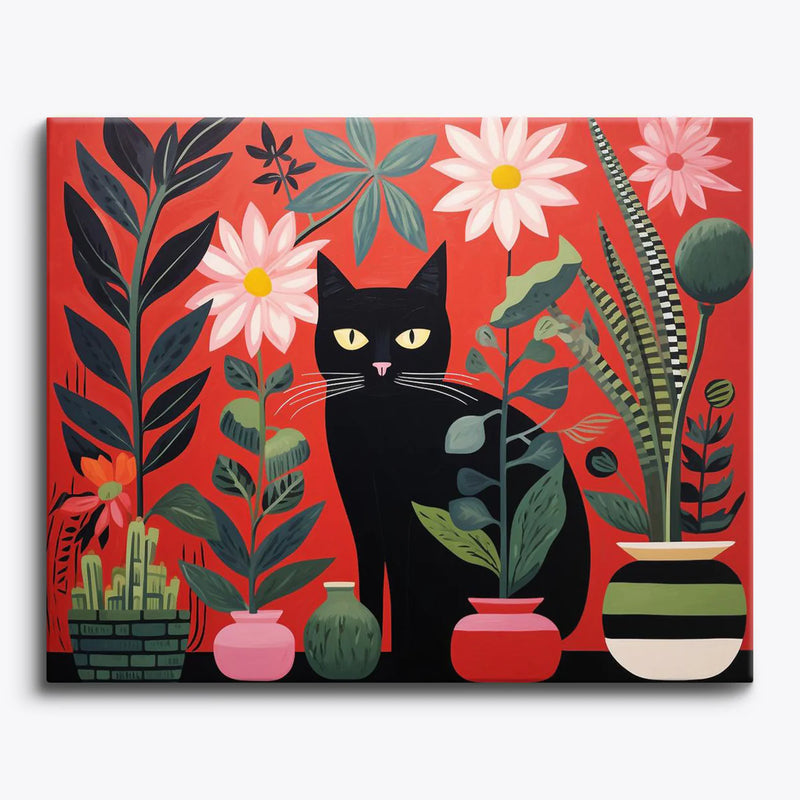 Black Cat in the Garden Paint by Numbers Kit-zoom-