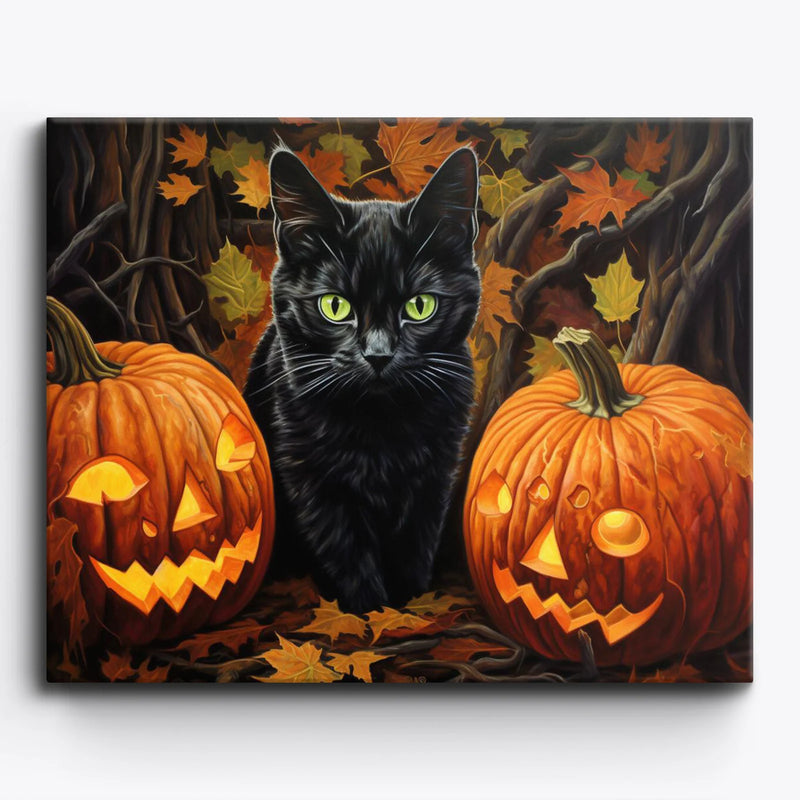 Black Cat with Pumpkins Paint by Numbers Kit-zoom-