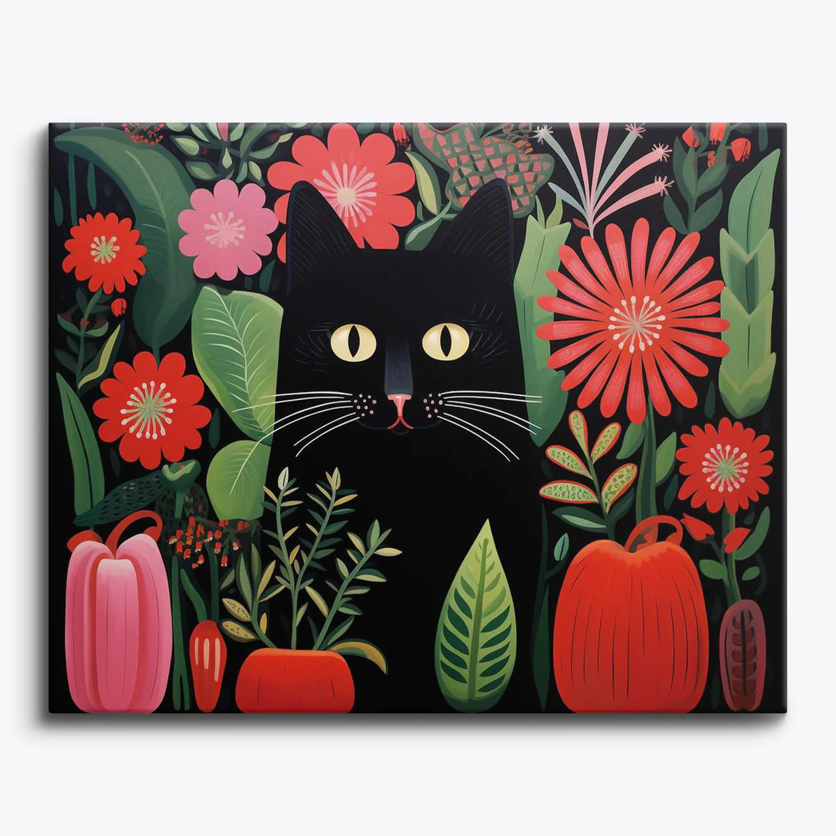 Black Cat with Red Blossoms Paint by Numbers Kit-zoom-1