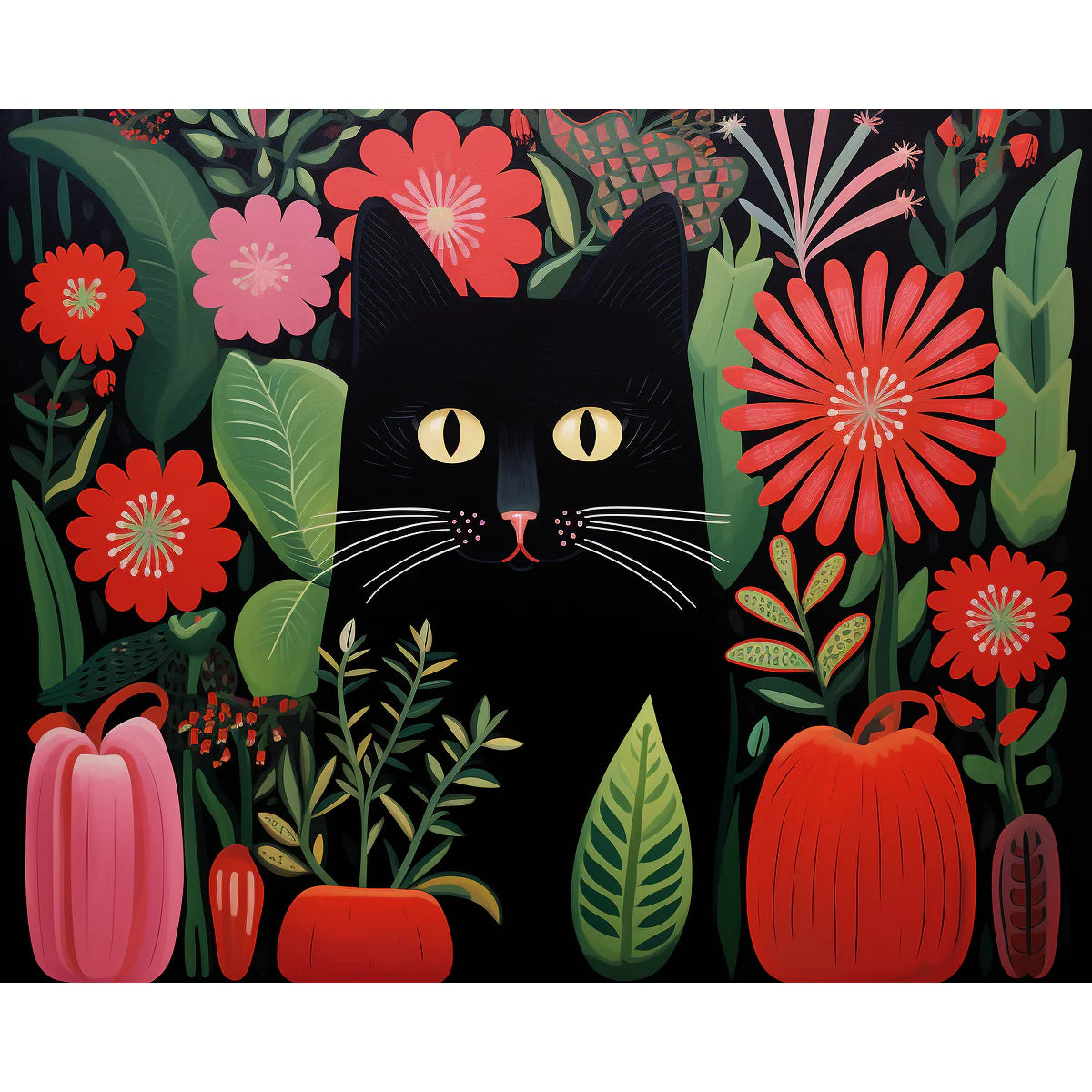 Black Cat with Red Blossoms Paint by Numbers Kit-zoom-2