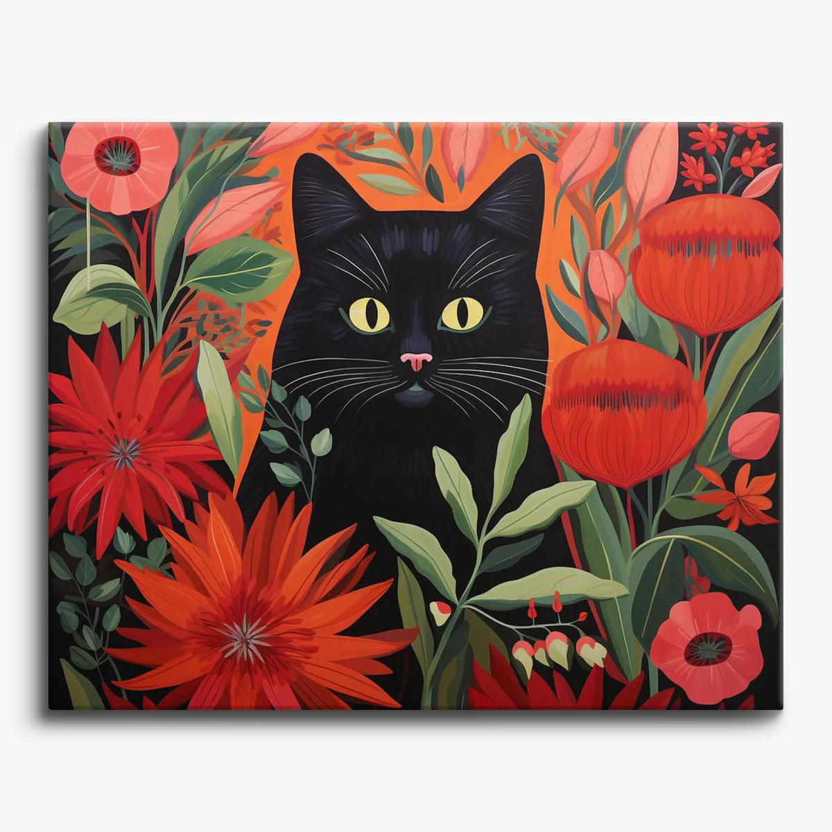 Black Cat with Red Flowers Paint by Numbers Kit-1