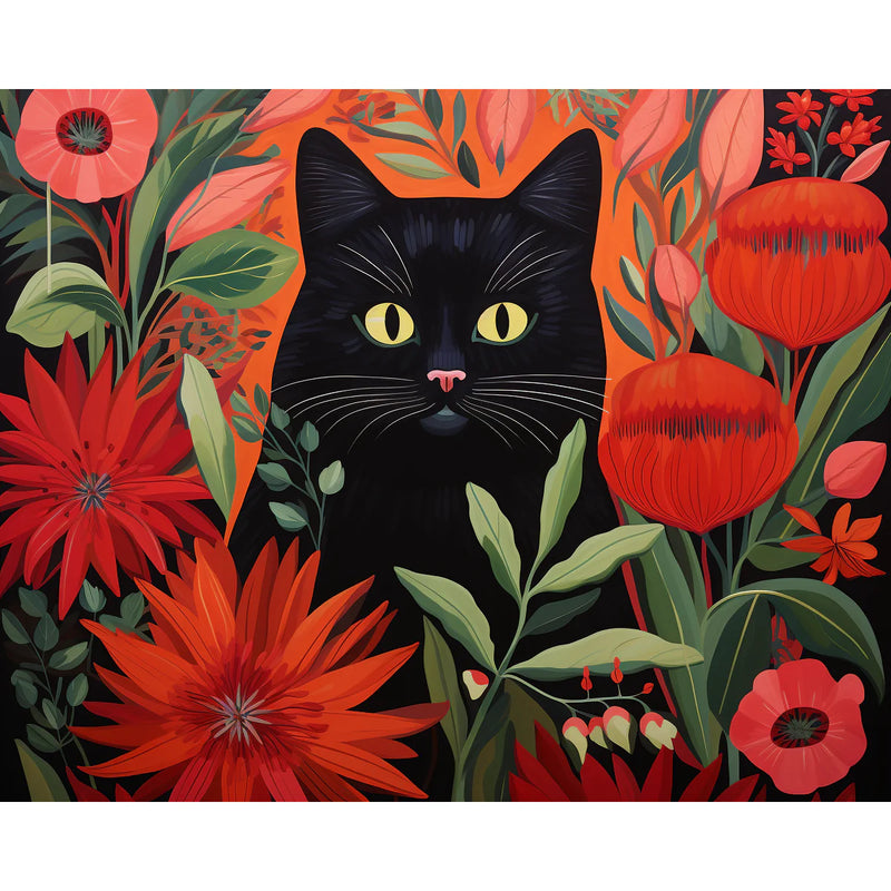 Black Cat with Red Flowers Paint by Numbers Kit-zoom-