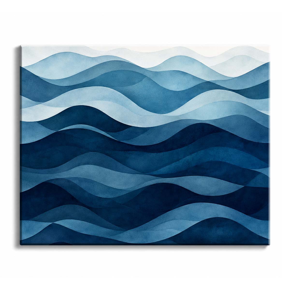 A blue abstract paint by numbers design showing layered flowing curves in shades from pale blue to deep navy.