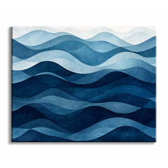 A blue abstract paint by numbers design showing layered flowing curves in shades from pale blue to deep navy.