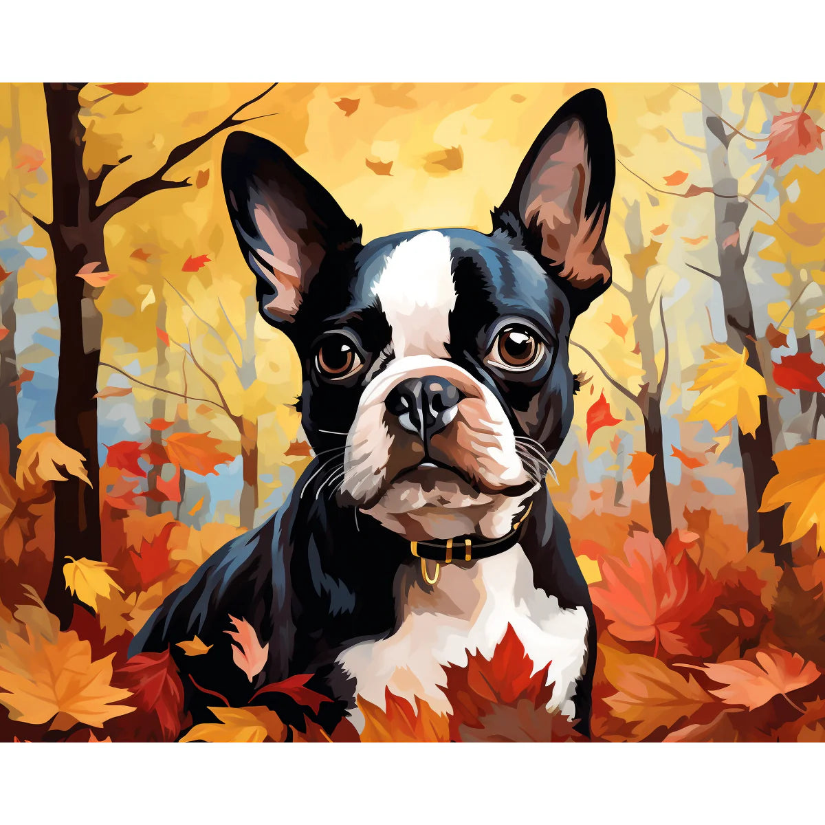 Boston Terrier Autumn Paint by Numbers Kit