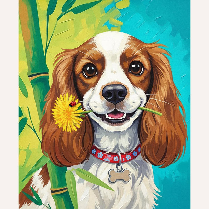 Happy Dog with Flower Paint by Numbers Kit-zoom-