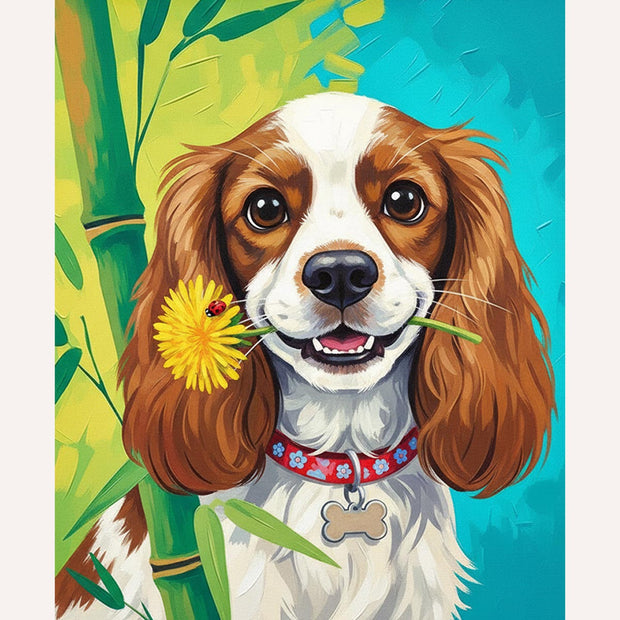 Happy Dog with Flower Paint by Numbers Kit