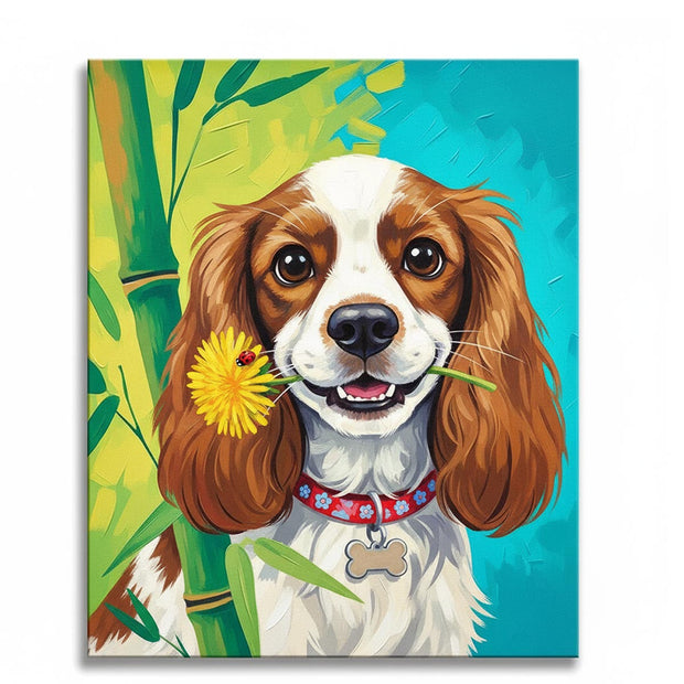 Happy Dog with Flower Paint by Numbers Kit