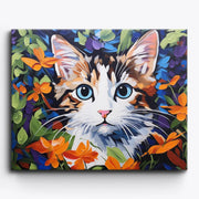 Cat with Blue Eyes in Flower Garden Paint by Numbers Kit