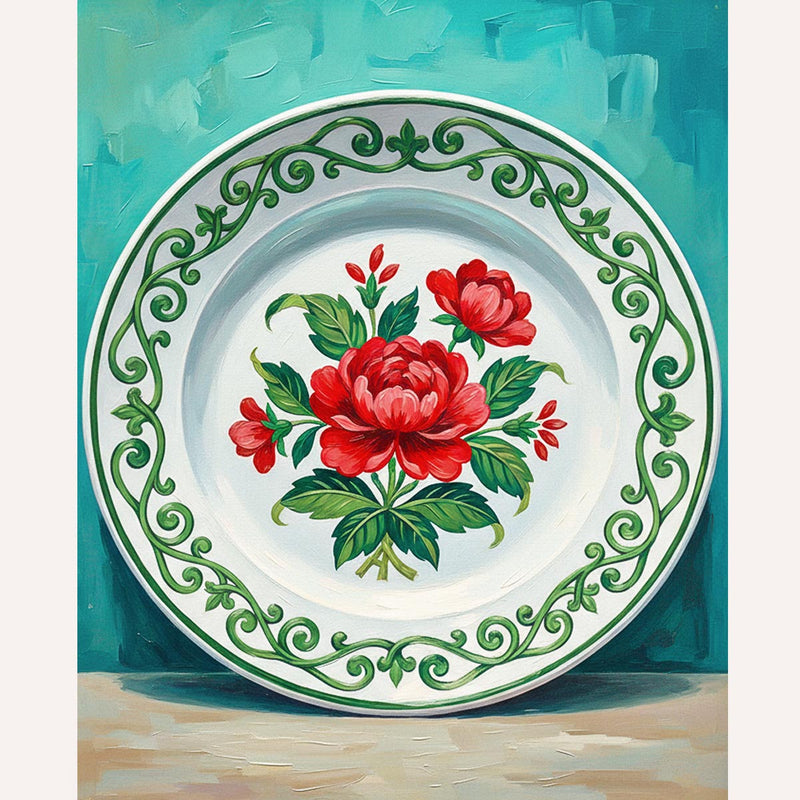 Floral Porcelain Plate Paint by Numbers Kit-zoom-