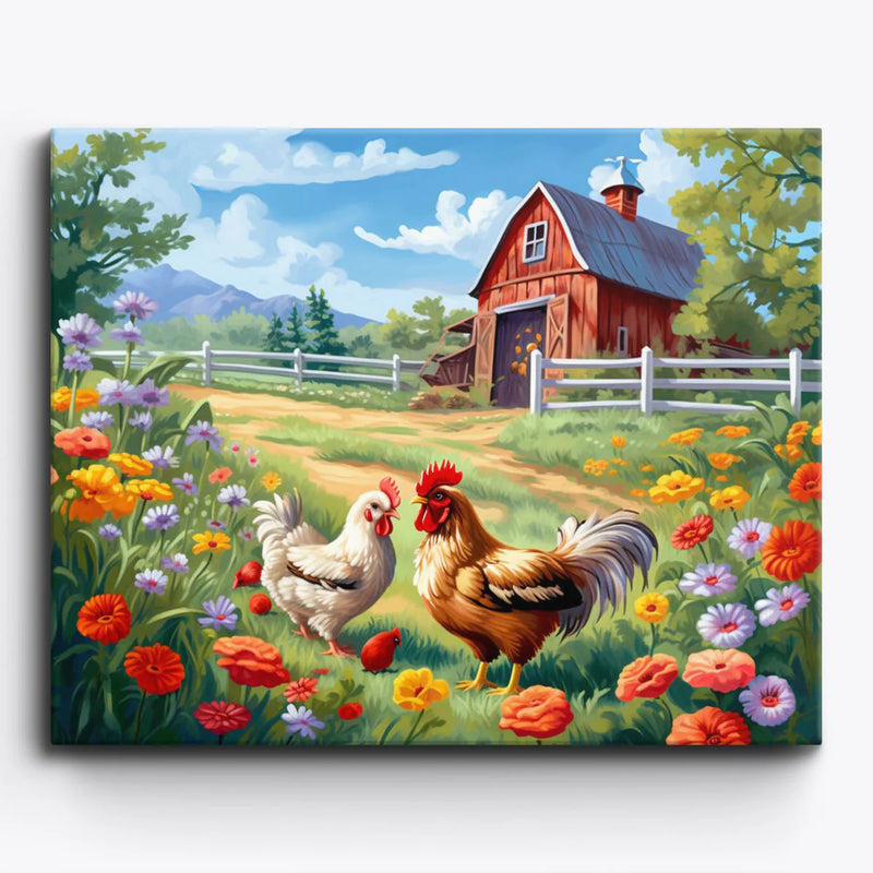 Chickens at the Barnyard Paint by Numbers Kit-zoom-