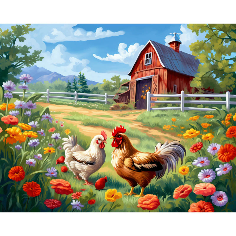 Chickens at the Barnyard Paint by Numbers Kit-zoom-