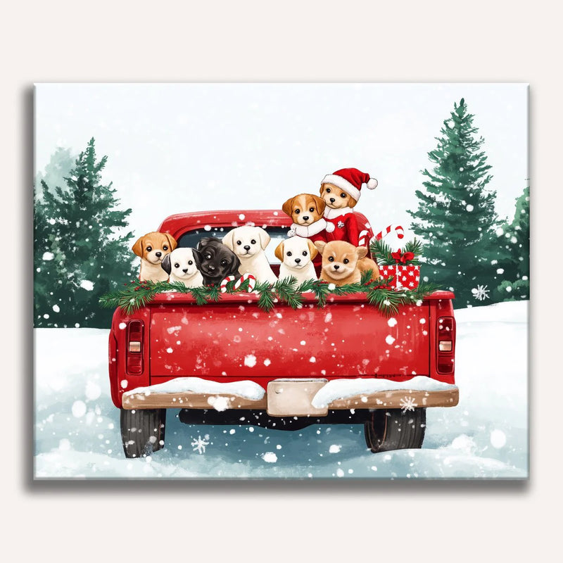 Christmas Puppies Truck Paint by Numbers Kit-zoom-