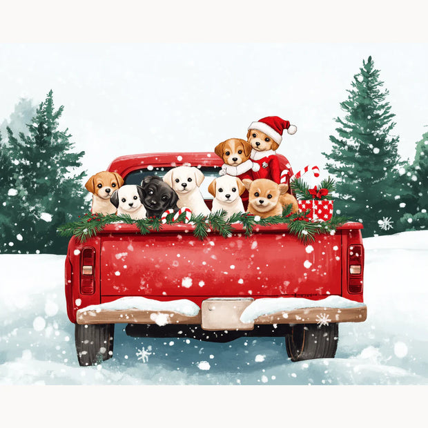 Christmas Puppies Truck Paint by Numbers Kit