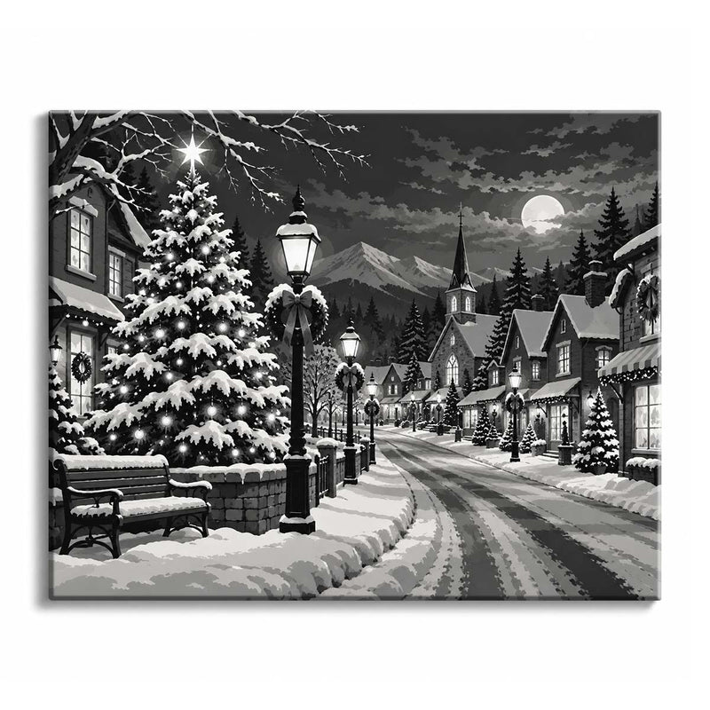 Black and White Christmas Village Paint by Numbers Kit-zoom-