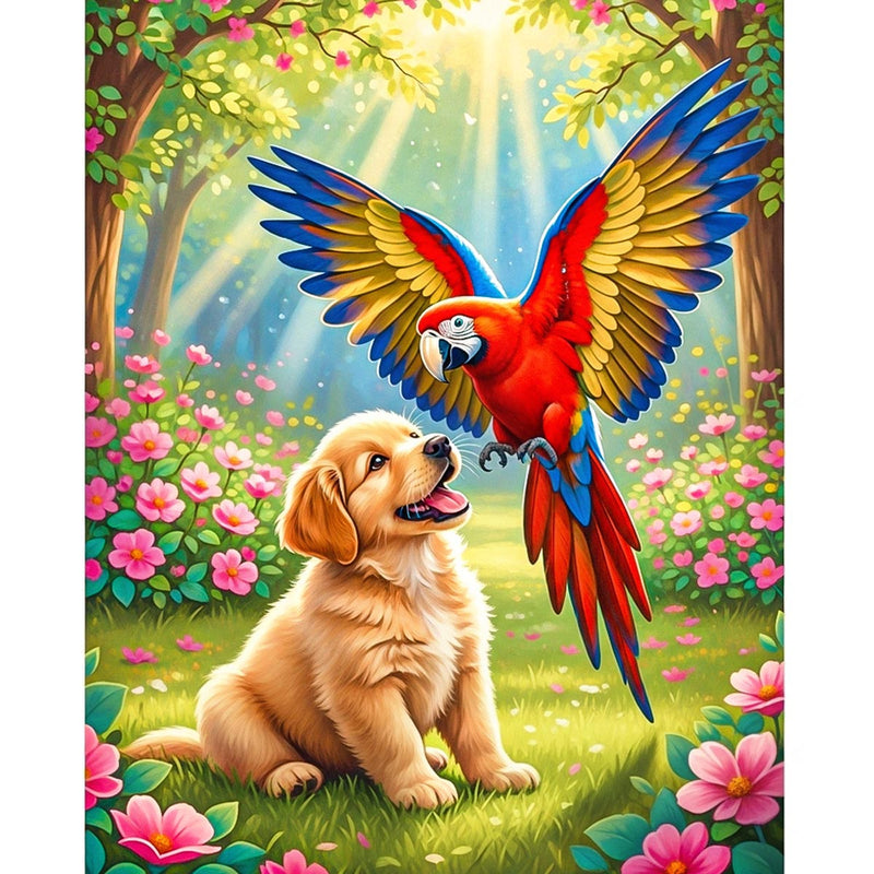 Puppy and Parrot Paint by Numbers Kit-zoom-