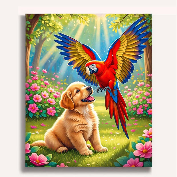 Puppy and Parrot Paint by Numbers Kit