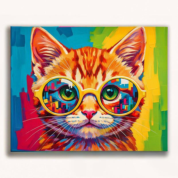 Colorful Cat with Glasses Paint by Numbers Kit