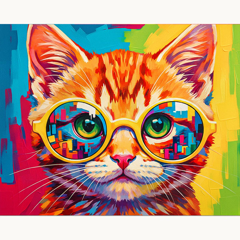 Colorful Cat with Glasses Paint by Numbers Kit-zoom-