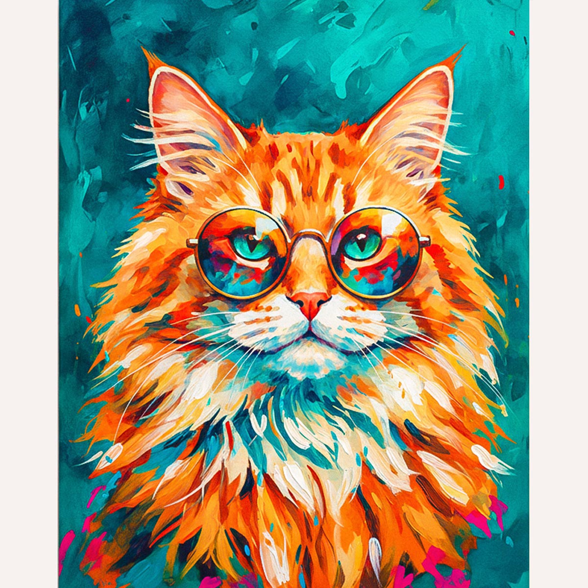 Bright Orange Cat In Glasses Paint By Numbers Kit