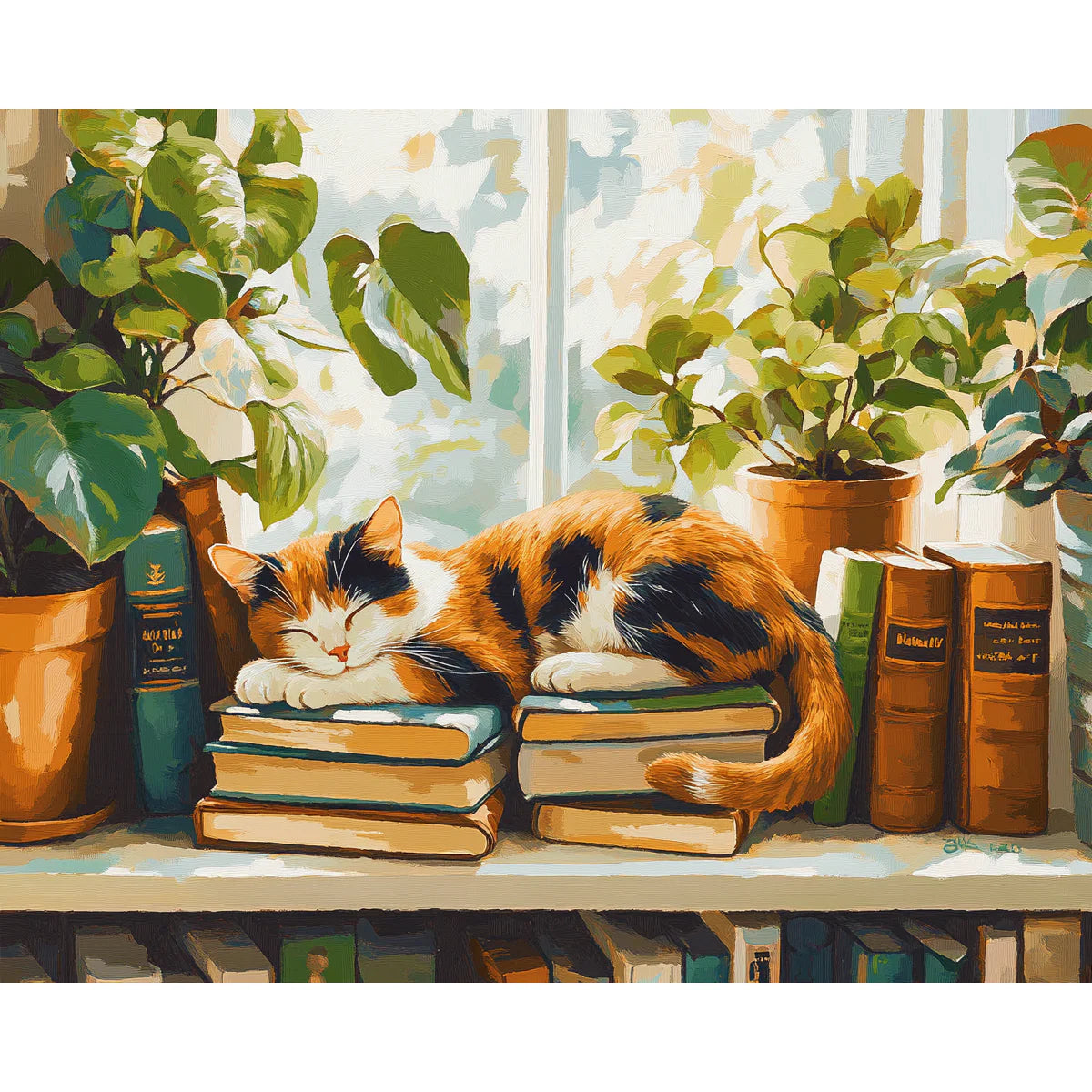 Cozy Cat Nap on Books Paint by Numbers Kit
