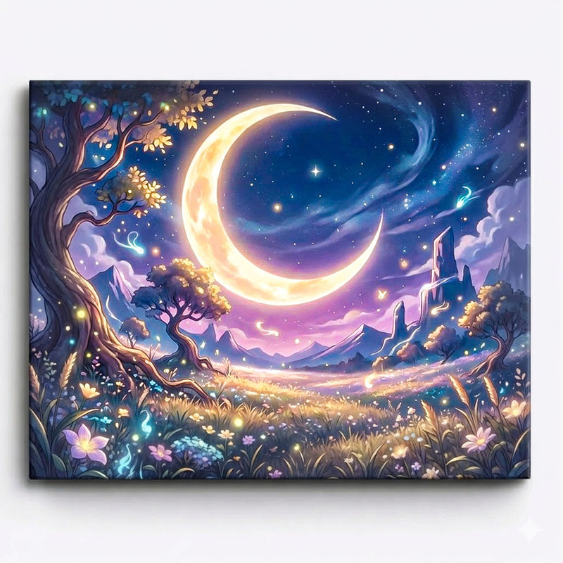 Golden Crescent Moon Dreamscape Fantasy Paint by Numbers Kit-zoom-