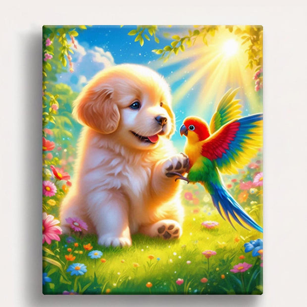 Puppy and Parrot Paint by Numbers Kit