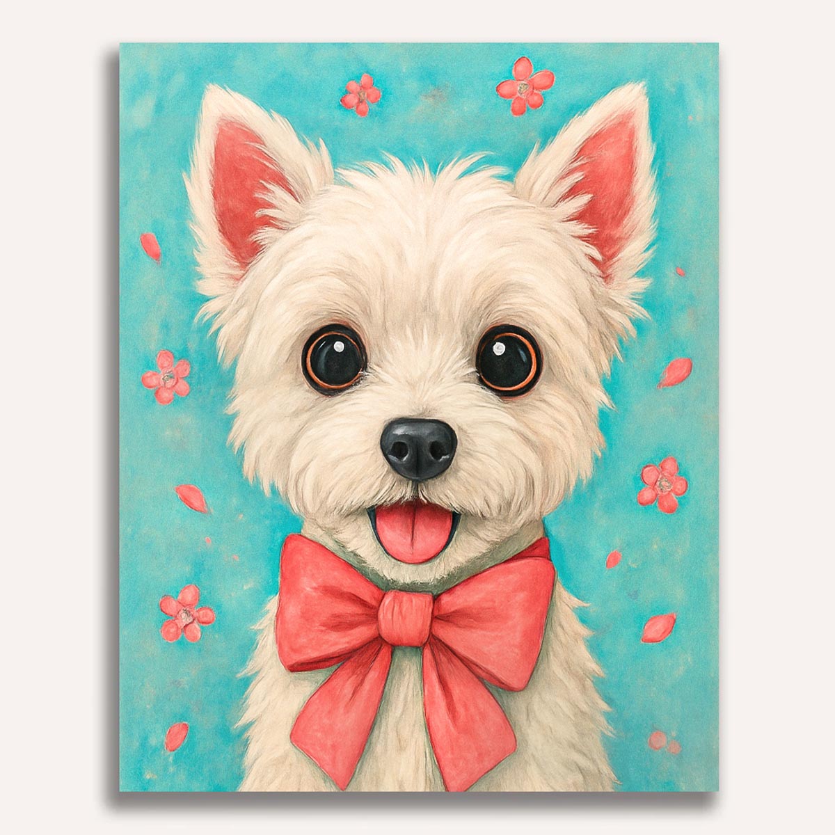 Cute White Dog with Red Bow Paint by Numbers Kit-1