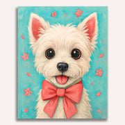 Cute White Dog with Red Bow Paint by Numbers Kit