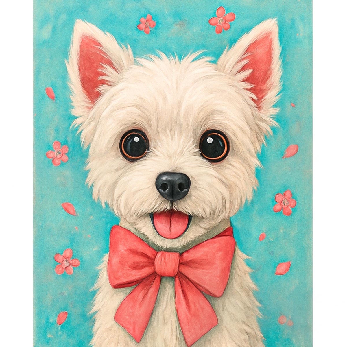 Cute White Dog with Red Bow Paint by Numbers Kit-2