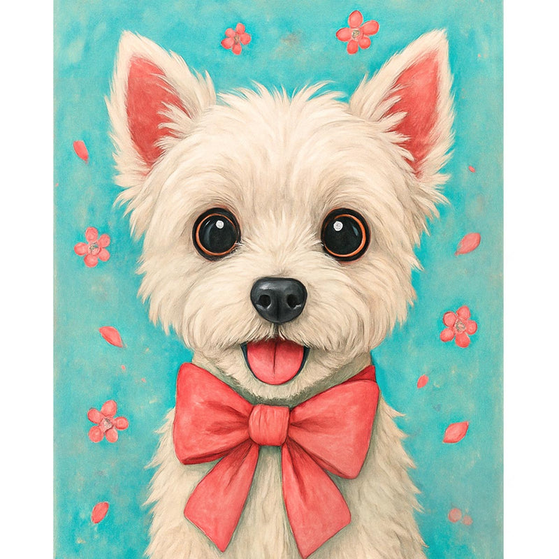 Cute White Dog with Red Bow Paint by Numbers Kit-zoom-