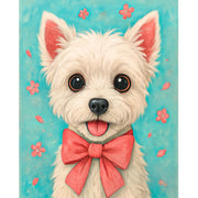 Cute White Dog with Red Bow Paint by Numbers Kit