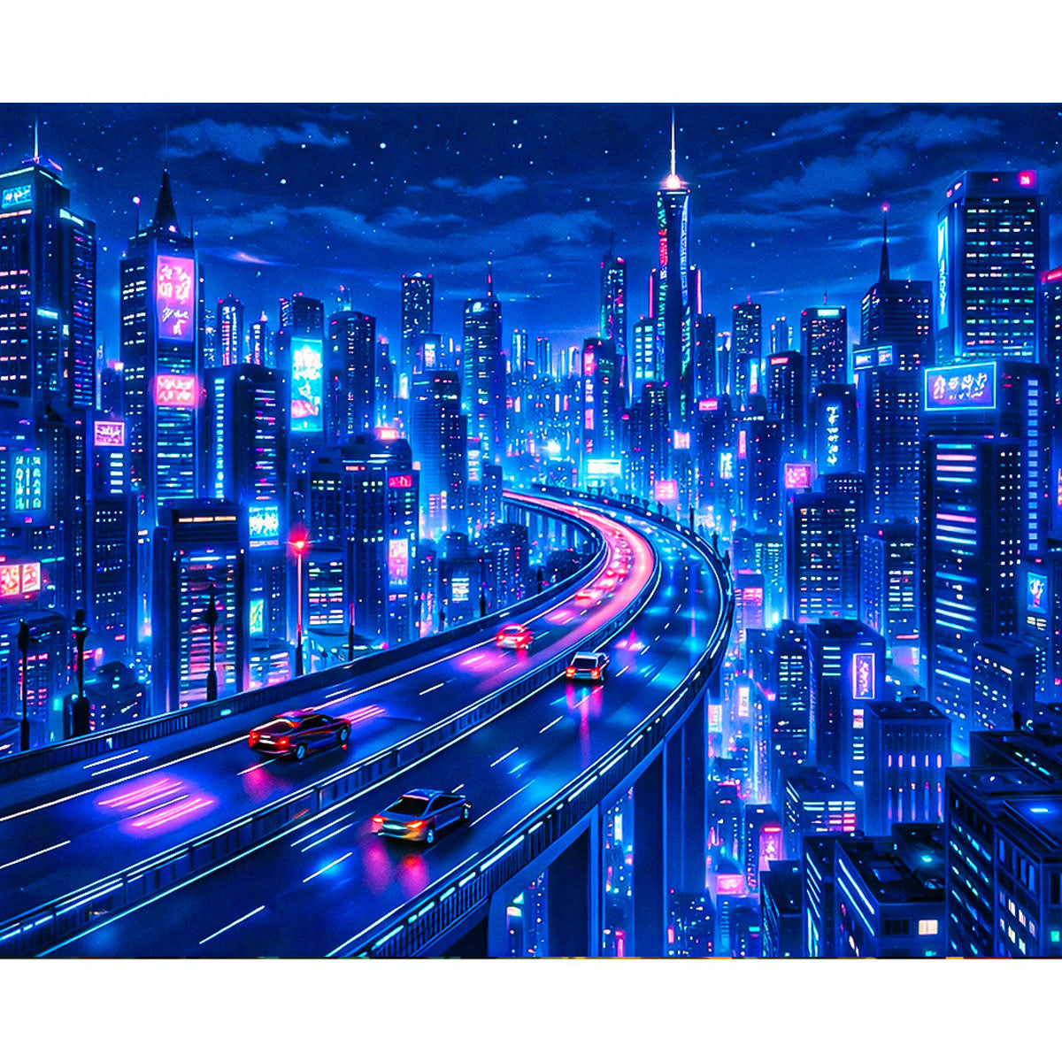 Neon Skyway Megacity Cyberpunk Paint by Numbers Kit
