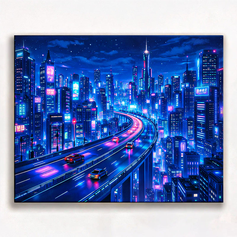 Neon Skyway Megacity Cyberpunk Paint by Numbers Kit-zoom-