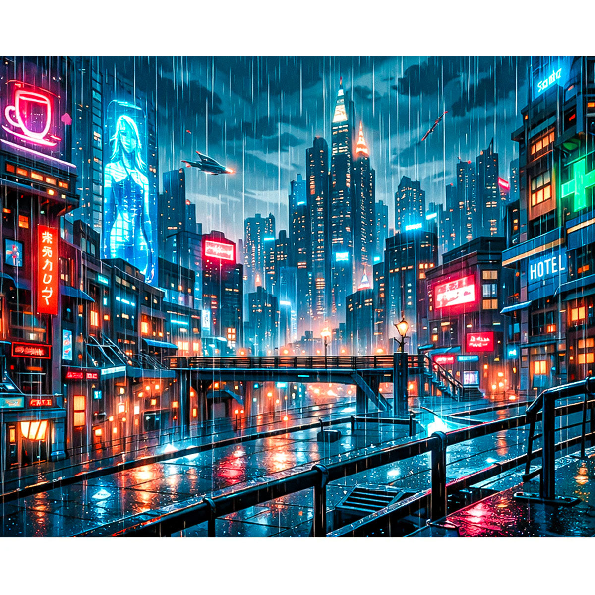Neon Rainbridge Cyberpunk City Paint by Numbers Kit-zoom-2
