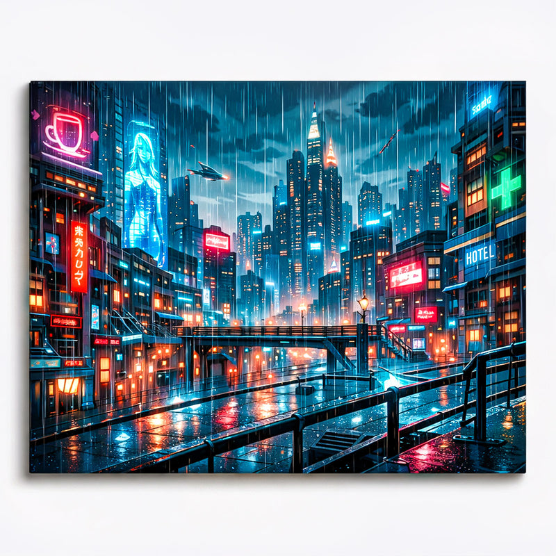 Neon Rainbridge Cyberpunk City Paint by Numbers Kit-zoom-