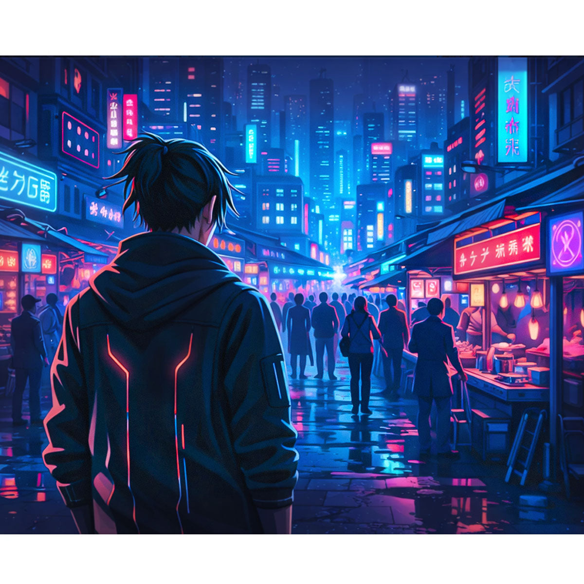 Neon Street Walker Cyberpunk Paint by Numbers Kit-2