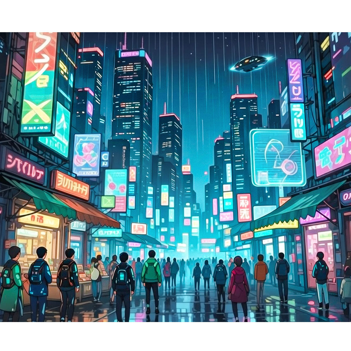 Neon Crowd Street Cyberpunk Paint by Numbers Kit-zoom-2