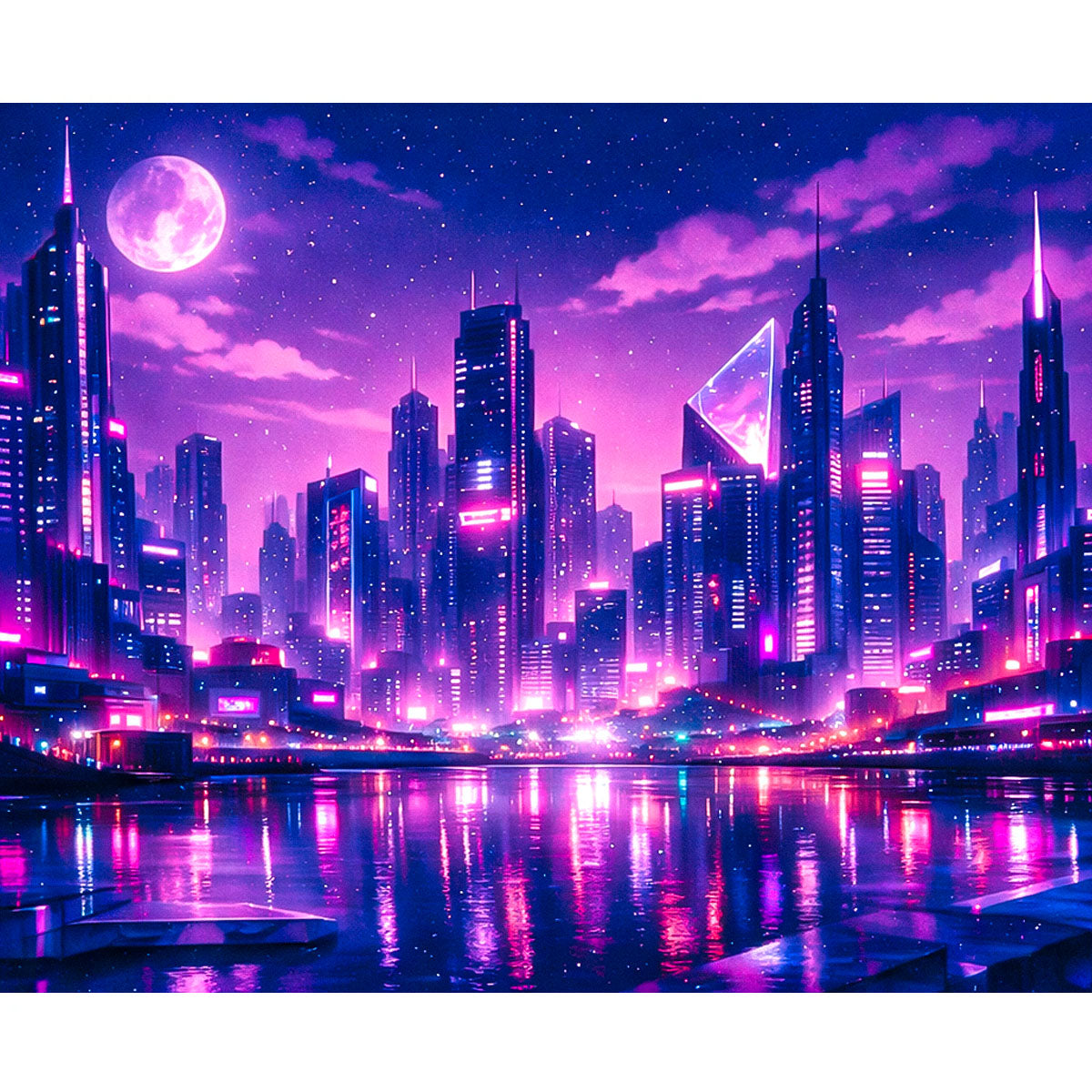 Neon Moon Harbor Cyberpunk Paint by Numbers Kit-zoom-2