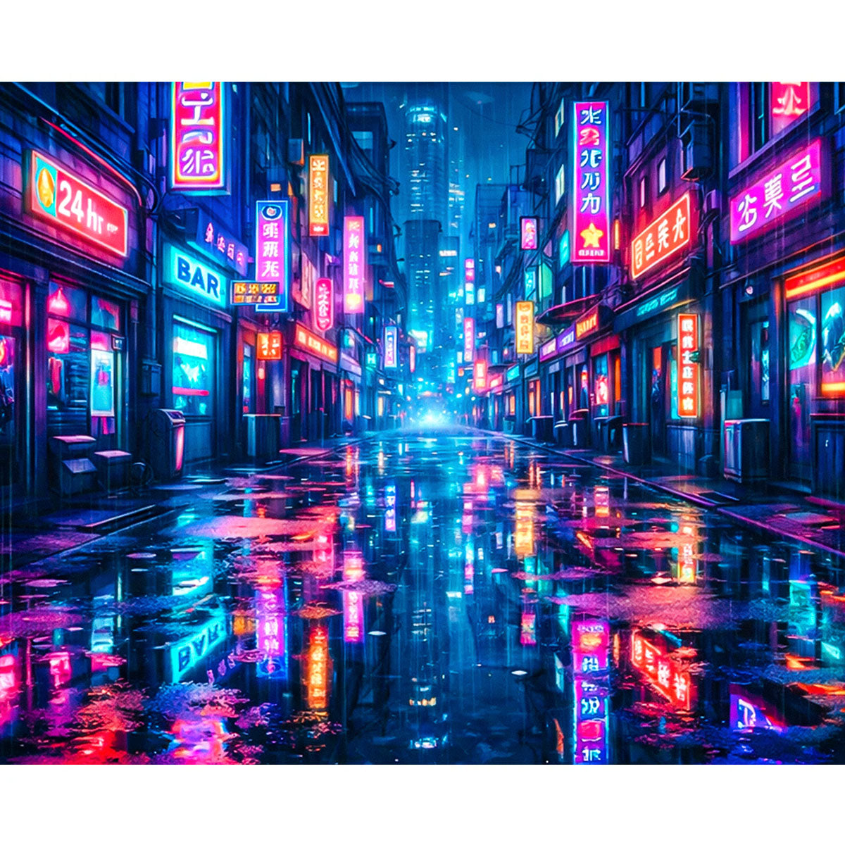 Neon Rain Alley Cyberpunk Street Paint by Numbers Kit-zoom-2