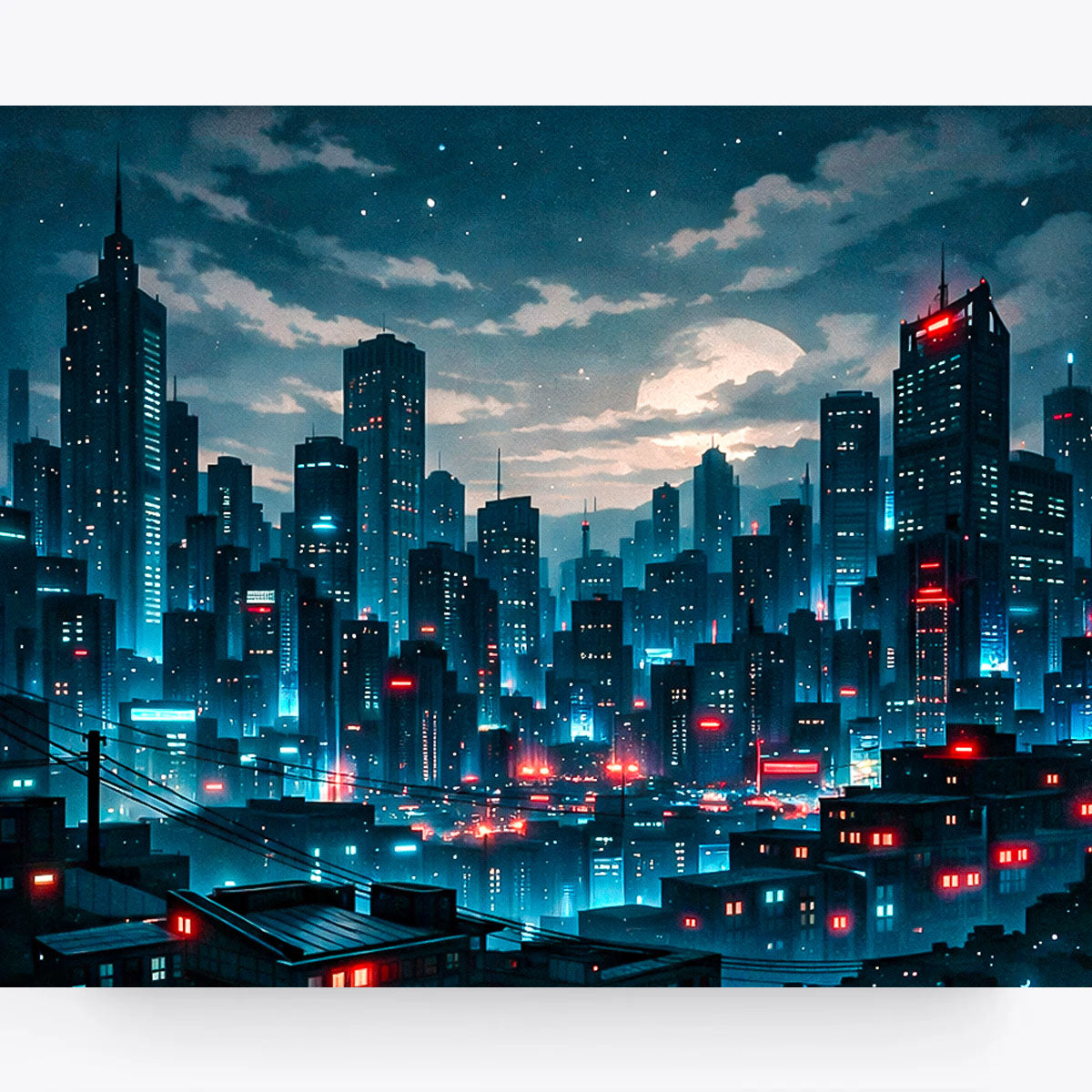Moonlit Megacity Horizon Cyberpunk Paint by Numbers Kit