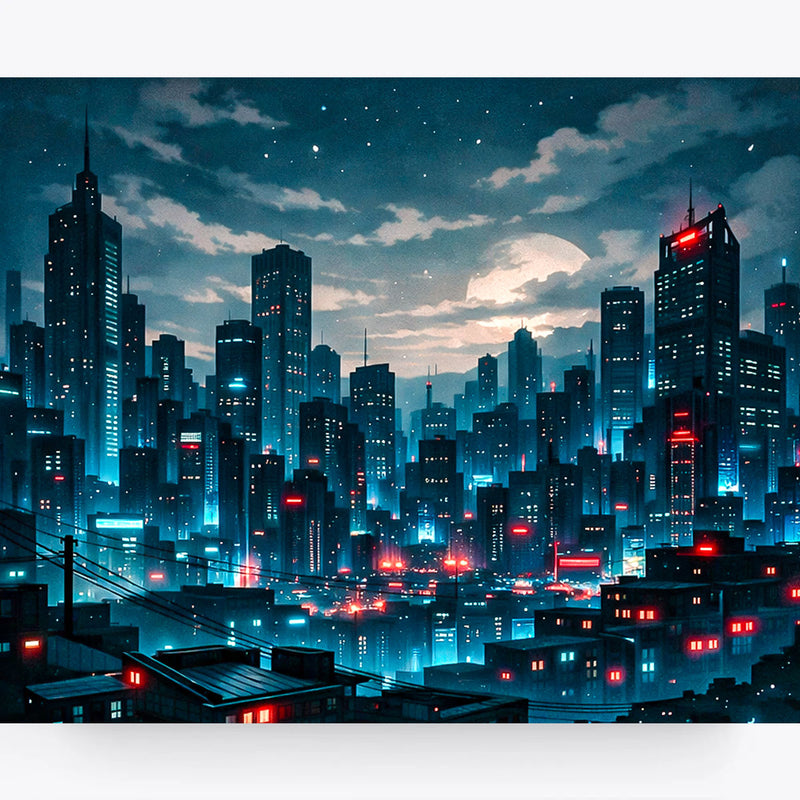 Moonlit Megacity Horizon Cyberpunk Paint by Numbers Kit-zoom-